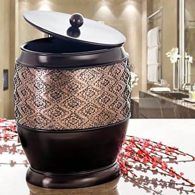 Creative Scents Dublin Brown Small Trash Can with Lid 1.26 Gal / 4.8L - Decorative Oval Waste Basket, Durable Resin Slim Bathroom Covered Garbage Can Wastebasket Bin for Diaper/Paper - Image 7