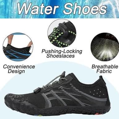 LIZRHA Water Shoes (9.5, 10.5) - Unisex Breathable Quick-Dry Water Shoe for Beach, Pool, Boat, Surf, Walking - Black Grey - Image 3
