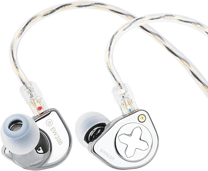 Linsoul SIMGOT EW300 1DD+1Planar+1PZT Hybrid Driver in Ear Monitor, Wired Earbuds IEM, Gaming Earbuds with Detachable Nozzles, Silver-Plated OFC IEM Cable for Audiophile Musician (Standard Edition - Image 1