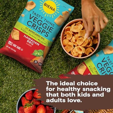 BIENA Tasty Thins Veggie Crisps – Hawaiian BBQ, 4-Pack, 4 oz Bags – Chickpeas & Veggies, Vegan, Gluten Free, Dairy-Free, Non-GMO, Allergy-Friendly, Healthy Snacks for Adults and Kids - Image 7