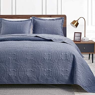 Love's cabin Quilts for Queen Bed Blue Bedspreads - Soft Bed Summer Lightweight Bedspread Comforter - Modern Style Coin Pattern Coverlet for All Season - 3 Pieces (1 Quilt, 2 Pillow Shams) - Image 1