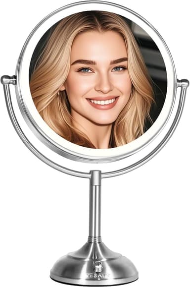 VESAUR 11" Large and 17" Tall Lighted Makeup Mirror, Double Sided 1X 10X Magnifying 3 Colors with Lights, Brightness Adjustable 360° Rotation Cosmetic Light up Mirror, Luxury Nickel - Image 2