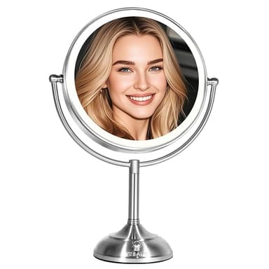 VESAUR 11" Large and 17" Tall Lighted Makeup Mirror, Double Sided 1X 10X Magnifying 3 Colors with Lights, Brightness Adjustable 360° Rotation Cosmetic Light up Mirror, Luxury Nickel - Image 1