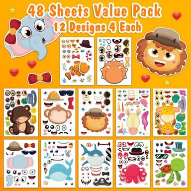 Aowplc 48 Sheets Make-a-Face Animal Stickers Mix and Match for Kids Party Favors Supplies Activities Crafts - Image 2