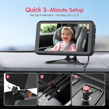 LUCKVIEW BM2A Baby Car Camera – 3X Zoom to See Baby Clearly, 5.2" 1080P Display & Auto IR Night Vision, Rear-Facing View Monitor, Easy Install for Parents & Pet Owners - Image 6