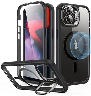 ESR for iPhone 15 Pro Max Case with Stand, Compatible with MagSafe, Full-Body Military-Grade Drop Proof Case with Built-in 9H+ Tempered Glass Screen Protector, Armor Series, Clear Black - Image 4