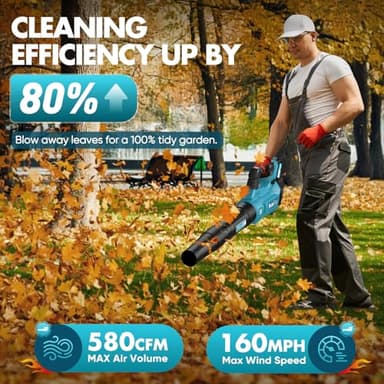 Leaf Blower Cordless - 2025 Update 150000RPM & 3 Speed Levels Electric Leaf Blower with 2 x 4.0Ah Battery and Charger, Extension Tube Blower for Lawn Care, Yard, Garage, Blowing Leaves, Dust or Snow - Image 2