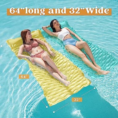 Sloosh Inflatable Pool Floats Raft,Floating Lounge for Adults,64x32 inch Swimming Mat Pool Mattress with Headrest,3 Pack Float Air Mat for Summer Water Beach Fun(Blue/Pink/Yellow) - Image 6