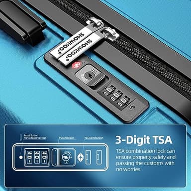 SHOWKOO Luggage Sets Expandable PC+ABS Durable Suitcase Sets Double Wheels TSA Lock 4 Piece Luggage Set Sky Blue - Image 4