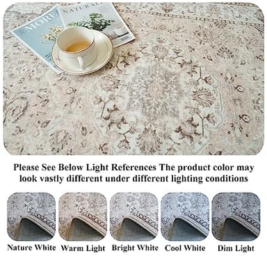 Washable Large 9x12 Area Rug - Living Room Oriental Non Slip Soft Rugs Indoor Low Pile Stain Resistant Carpet for Bedroom Dining Room Farmhouse Distressed Thin Home Decor Floor Mat (9x12 Beige) - Image 4