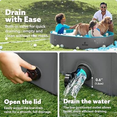Sloosh Foldable Dog Kiddie Pool - Portable Hard Plastic Doggie Swimming Pool, Anti-Slip Collapsible Pets Bath Tub Suitable for Kids Indoor Outdoor Backyard Use (63" x 12", Grey) - Image 2