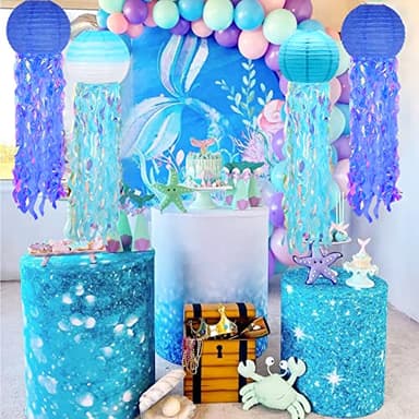 6 Packs Jellyfish Paper Lanterns Hanging Mermaid Wishes Lantern Gradient Blue Sky Blue Ocean Theme Party Supplies Great for Kids Birthday Decors, Baby Shower Baby Room - Image 4