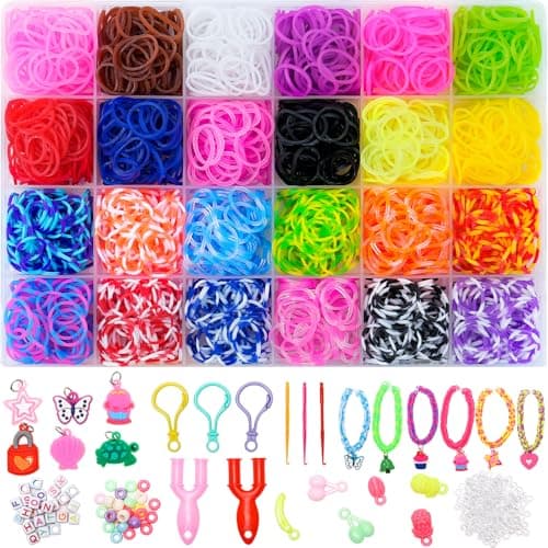 XKDOUS 24 Colors Rubber Band Bracelet Kit, Rubberband Bracelet Making Kit for Kids Ages 6+ - Image 1
