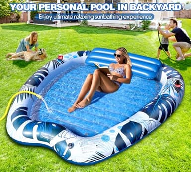 Sinbyuer 2025 Deluxe Inflatable Tanning Pool for 2 Person, 90x67Inch Tanning Pool Lounger Float for Adults, Blow Up Tanning Water Bed Suntan Tub with Cup Holders, Personal Sunbathing Pool for Backyard - Image 2