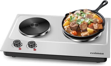 Hot Plate,Cusimax Double Burner 1800W Cast Iron Heating Plate,Electric Stove with Adjustable Temperature Control,Stainless Steel,Suitable for Various Scenarios Upgraded Version - Image 1