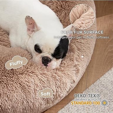 Bedsure Calming Dog Bed Medium Large Size Dogs - Donut Washable Large Pet Bed, 33 inches Anti-Slip Round Fluffy Plush Faux Fur Dog Bed, Camel - Image 6