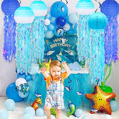 6 Packs Jellyfish Paper Lanterns Hanging Mermaid Wishes Lantern Gradient Blue Sky Blue Ocean Theme Party Supplies Great for Kids Birthday Decors, Baby Shower Baby Room - Image 5