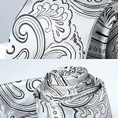 HISDERN Ties for Men Paisley Tie Handkerchief Set Woven Classic Floral Mens Tie Pocket Square Tuxedo Wedding Necktie White Silver - Image 5