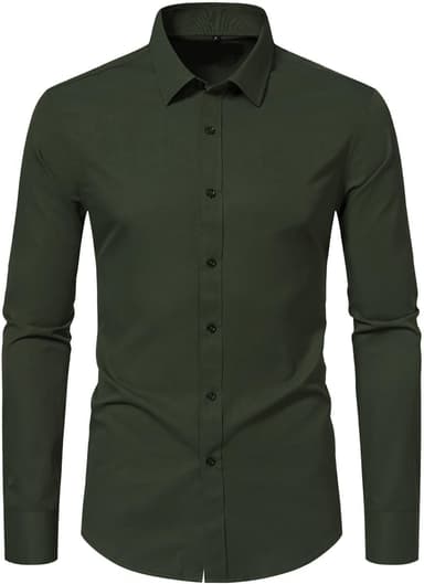 Men's Long Sleeve Button Up Shirts Solid Slim Fit Casual Business Formal Dress Shirt - Image 2