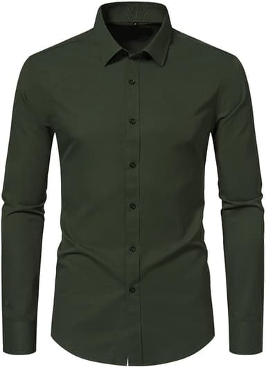 Men's Long Sleeve Button Up Shirts Solid Slim Fit Casual Business Formal Dress Shirt - Image 1