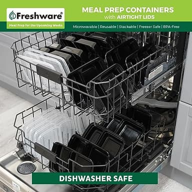 Freshware Meal Prep Containers [50 Pack] 2 Compartment with Lids, Food Storage Containers, Bento Box, BPA Free, Stackable, Microwave/Dishwasher/Freezer Safe (28 oz) - Image 7
