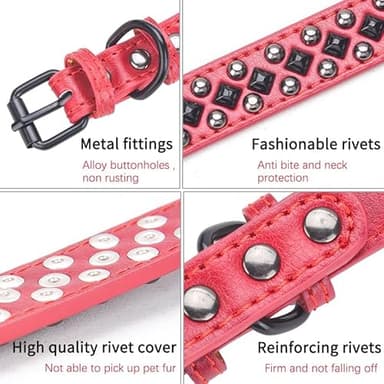 Stylish PU Leather Dog Collar with Alloy Buckle, Black Diamond Rivets, Adjustable, Durable for Small, Medium, Large Dogs - Black XS - Image 5