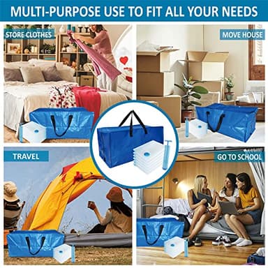 12 Pack Heavy Duty Extra Large Moving Bags with Backpack Straps & Large Vacuum Storage Bags Moving Supply Combo, Moving Totes with Handles & Zippers for Space Saving, Fold Flat, Includes Vacuum Bags - Image 7