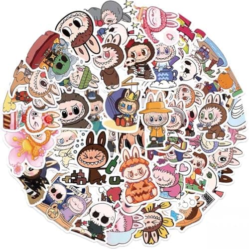70 Pcs Labubu Cartoon Sticker Water Bottle Fun Cute Stickers Suitable for Teenagers and Adults Vinyl Stickers Suitable for Laptop Skateboarding Party Supplies