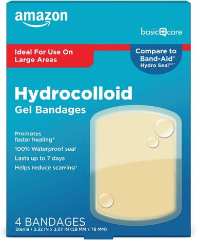 Amazon Basic Care Advanced Fast Healing Hydrocolloid Gel Bandages, Large Wound Dressing, 4 ct - Image 2