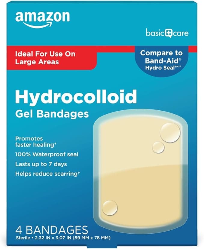 Amazon Basic Care Advanced Fast Healing Hydrocolloid Gel Bandages, Large Wound Dressing, 4 ct - Image 1