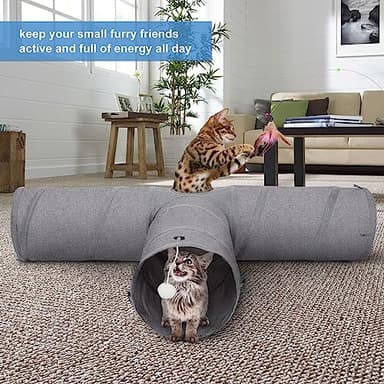Ownpets Cat Tunnel, Extra Large 3 Way Collapsible Kitty Tunnel Cat Tube with Plush Ball & Feather Toy, Cat Play Tunnel for Large Cat, Kitten, Puppy, Rabbit(12 inches in Diameter) - Image 4