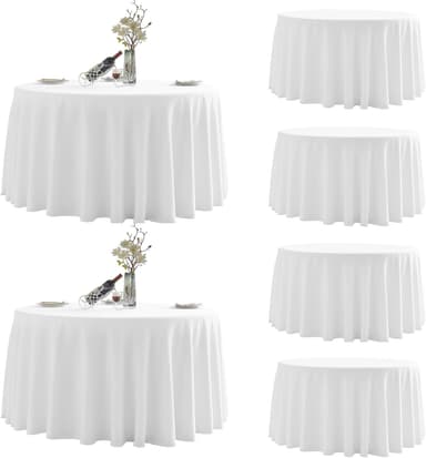 Round Tablecloth,6 Pack 120inch Stain and Wrinkle Resistant Polyester Table Cloth,Decorative Fabric Table Cover for Kitchen,Dinning,Party,Wedding Round(White - Image 2