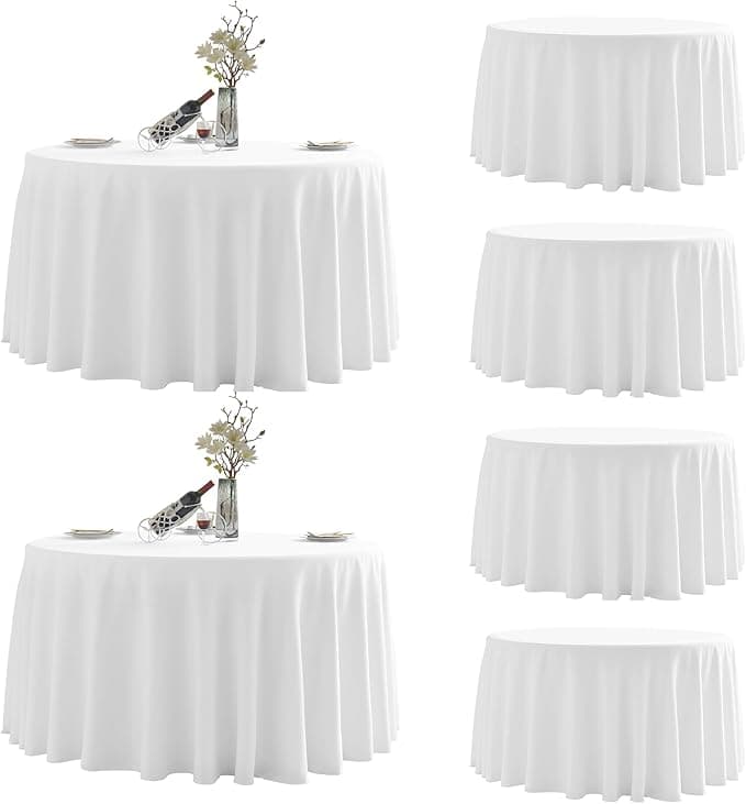 Round Tablecloth,6 Pack 120inch Stain and Wrinkle Resistant Polyester Table Cloth,Decorative Fabric Table Cover for Kitchen,Dinning,Party,Wedding Round(White - Image 1
