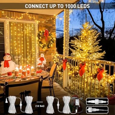 JMEXSUSS Connectable Warm White String Lights Indoor Bedroom, 8 Modes Christmas String Light Plug in Christmas Tree Lights, 33ft 100 LED Fairy Twinkle Light Outdoor for Home Garden Xmas Tree Decor - Image 6