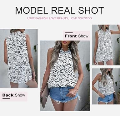 Dokotoo Womens Ladies Elegant Summer Casual Sleeveless Shirts Halter Neck Cami Shirt Fashion Ruffled Leopard Print Tank Top and Blouses White Medium - Image 4