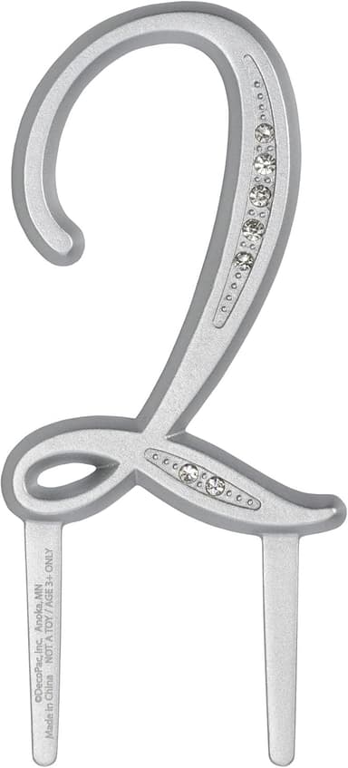 DecoPac Diamond Number 2 Monogram Cake Topper, Luxurious Rhinestone Cake Decoration, For Birthday, Wedding Anniversary, Party, Graduation, Retirement, 3.5" Tall, Silver, Pack of 1 - Image 2