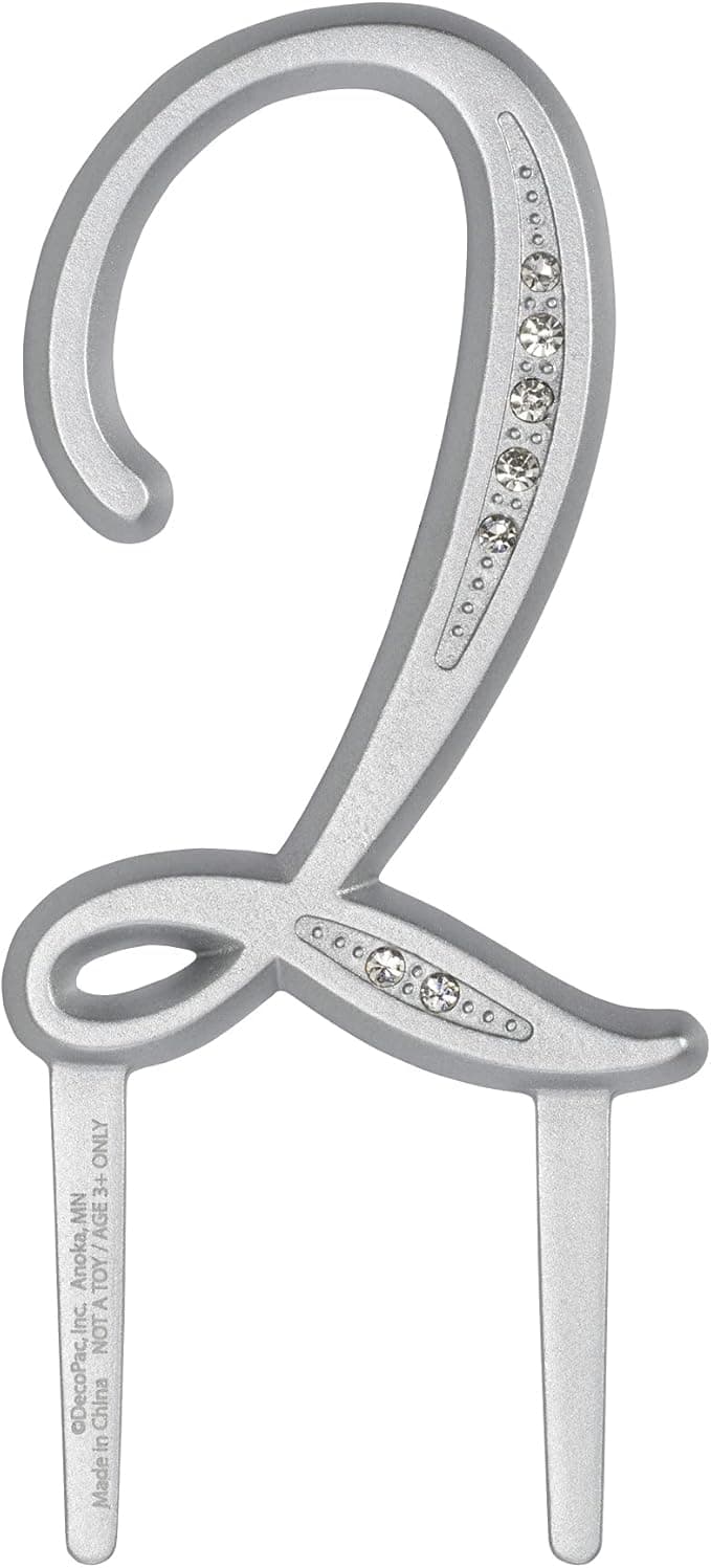 DecoPac Diamond Number 2 Monogram Cake Topper, Luxurious Rhinestone Cake Decoration, For Birthday, Wedding Anniversary, Party, Graduation, Retirement, 3.5" Tall, Silver, Pack of 1 - Image 1