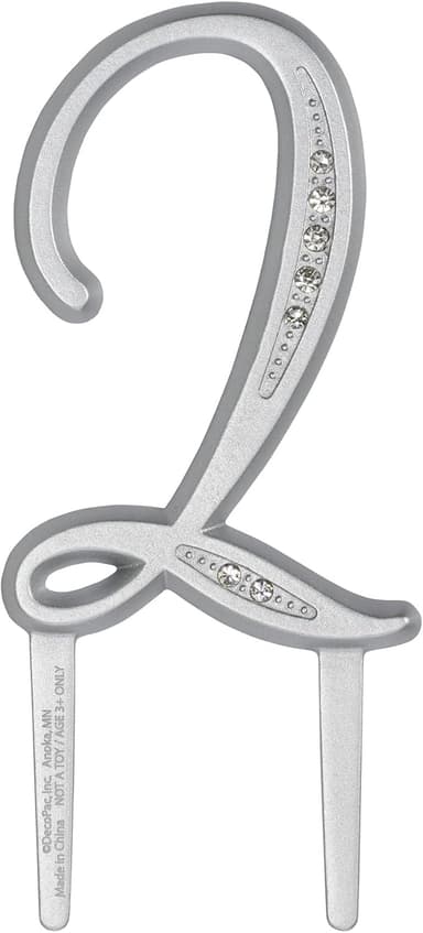 DecoPac Diamond Number 2 Monogram Cake Topper, Luxurious Rhinestone Cake Decoration, For Birthday, Wedding Anniversary, Party, Graduation, Retirement, 3.5" Tall, Silver, Pack of 1 - Image 1