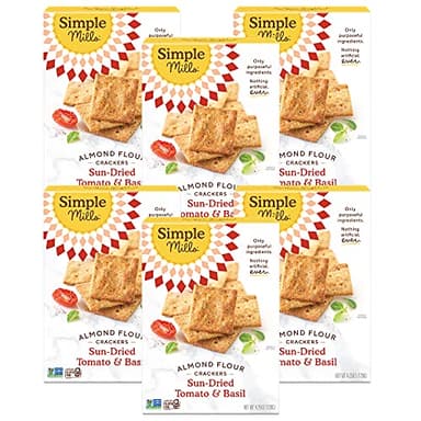 Simple Mills Almond Flour Crackers, Sundried Tomato & Basil - Gluten Free, Vegan, Healthy Snacks, Plant Based, 4.25 Ounce (Pack of 6) - Image 1