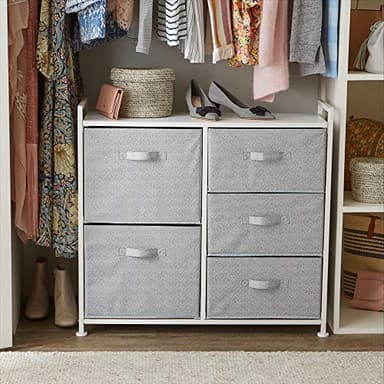Amazon Basics Closet Organizer Drawers with 5-Fabric Storage Units, White - Image 2