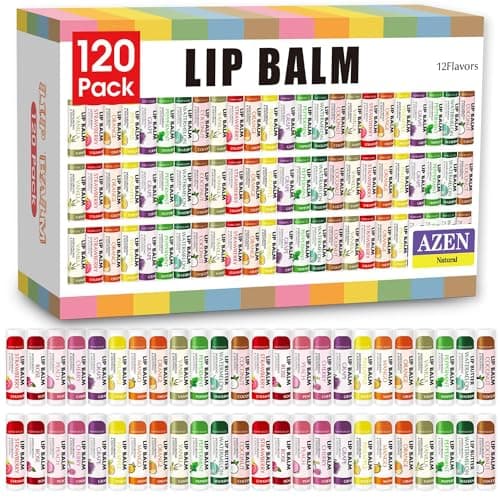 AZEN 120 Pack Lip Balm, Natural Lip Balm Bulk, Lip Care Product, Moisturizing Lip Balms for dry cracked lips - 12 Flavors - Image 1