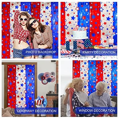 LOLStar 4th of July decorations, 3 Pack Red White Blue Decorations, 3.3x6.6ft Star Pattern Tinsel Foil Fringe Curtains, Photo Booth Props Backdrop for Memorial Day, Patriotic, USA Party Decor Supplies - Image 8