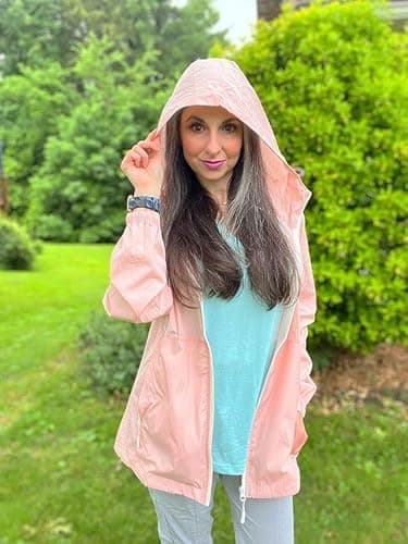 TCOT Womens Rain Jacket with Hood Lightweight Waterproof Windbreaker Jackets Zip Up Outdoor Compact Raincoats Pink M - Image 3