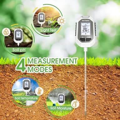 YAMRON 4-in-1 Soil Moisture Meter Digital Plant Temperature/Soil Moisture/PH Meter/Sunlight Intensity Backlight LCD Display Soil Test Meter for Gardening, Farming and Outdoor Plants - Image 4