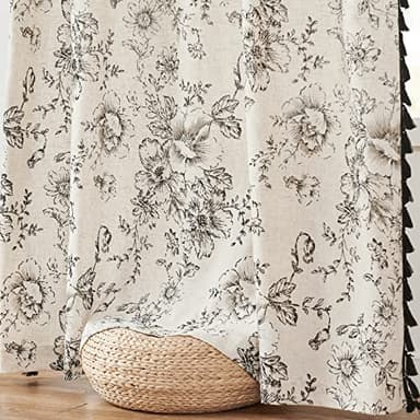 JINCHAN Linen Blend Curtains Floral Curtains for Living Room 84 Inches Long Printed Curtains with Tassels Rod Pocket Farmhouse Rustic Peony Flower Patterned Drapes Bedroom Window Curtains Set 2 Panels - Image 9