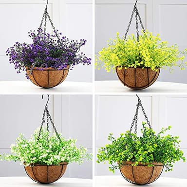 KLEMOO Artificial Shrubs Bushes 4 Pack Fake Outdoor UV Resistant Plants Flowers, Faux Plastic Bell Leaves Greenery for Indoor Outside Hanging Planter Home Office Wedding Farmhouse Decor (White) - Image 5