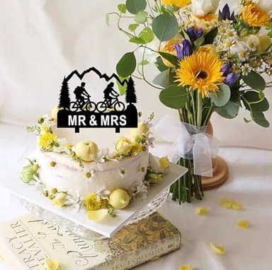 Funny Wedding Cake Topper - Groom and Bride with Backpacks on Mountain Bikes - Mountain Biker Couple Cake Topper, Mr&Mrs Wedding Cake Topper (Mountain Biker) - Image 5