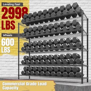 REIBII 85.7"H Storage Shelves 2998LBS Metal Shelving Units with Wheels&Feet, 5 Tier Garage Shelving Heavy Duty Adjustable Wire Shelf for Pantry Garage Commercial Industrials, 85.7"H X 55.5"W X 24.2"D - Image 5
