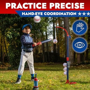 3-in-1 Baseball Set for Kids and Toddlers Ages 3-5 – Includes Tee Ball Stand, Hanging Tee, Automatic Ball Launcher, and 6 Softballs – Adjustable Height for Indoor/Outdoor Play – Sports Gift for Boys - Image 9
