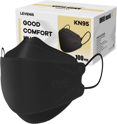 LEVENIS KN95 Face Masks 100 Pack, Breathable Comfortable and Disposable KN95 Mask, Black - Image 2